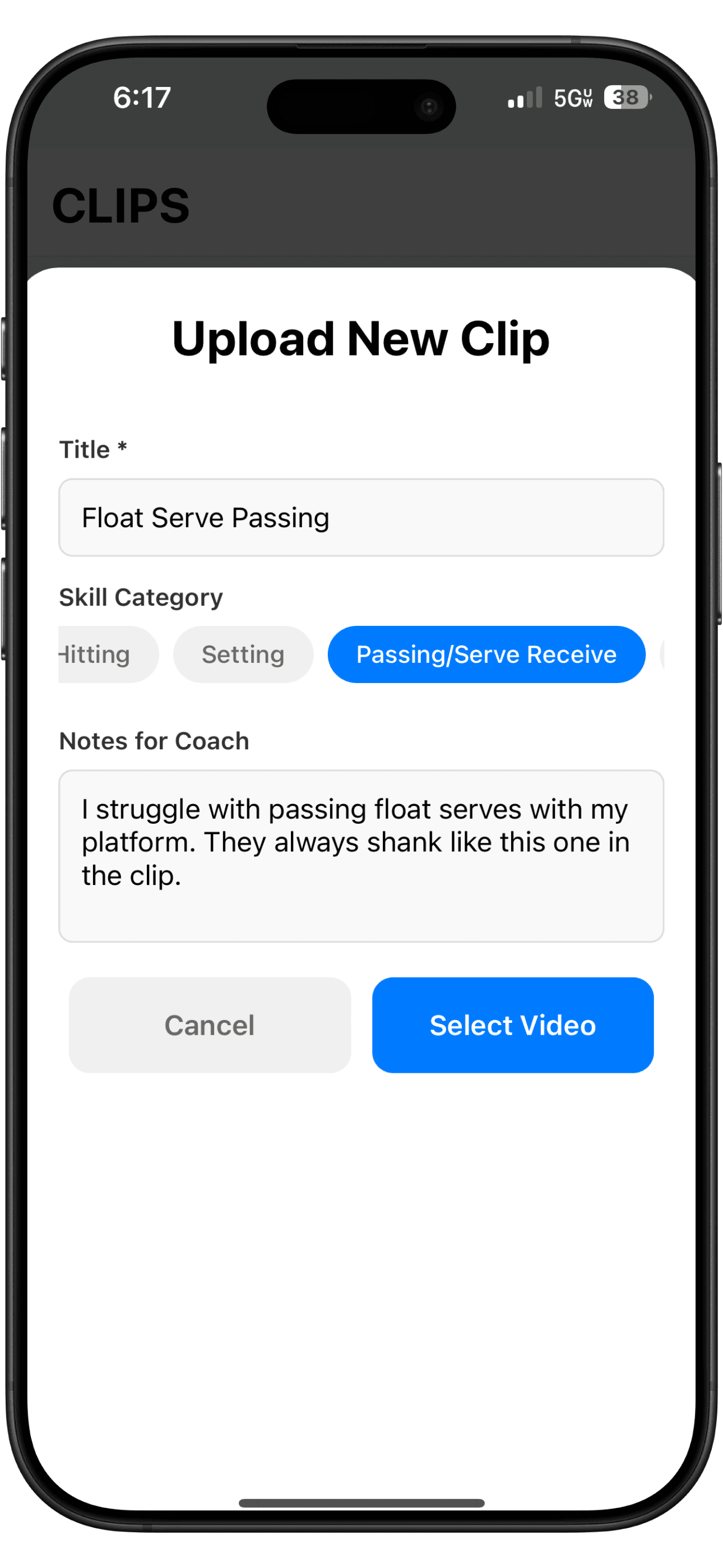 CLIPS video upload interface