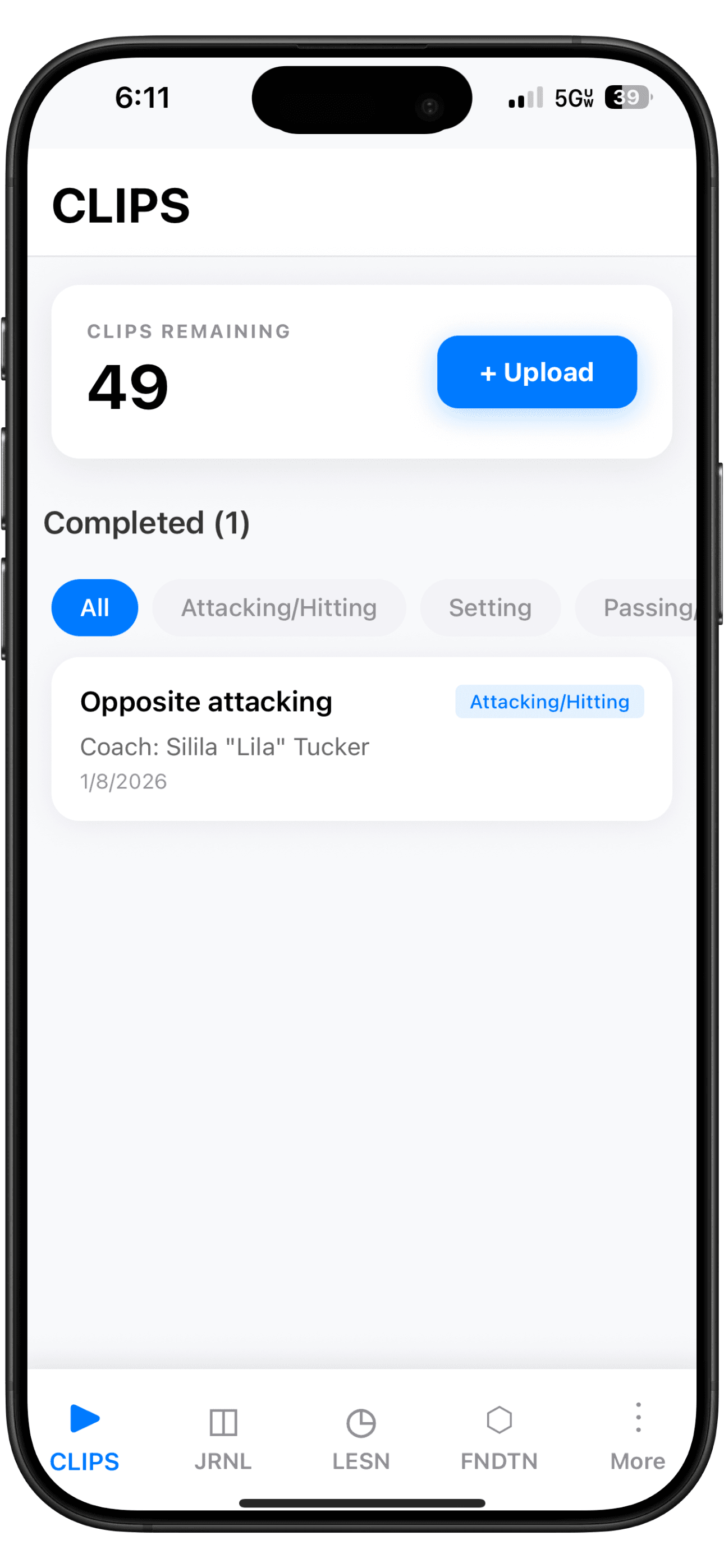 PRV8 CLIPS app showing video feedback interface