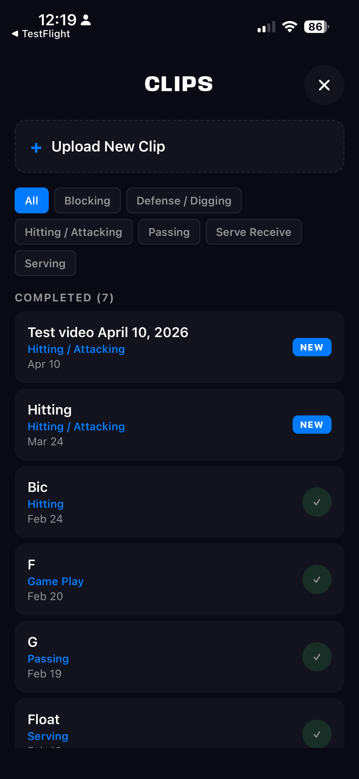 CLIPS video upload interface