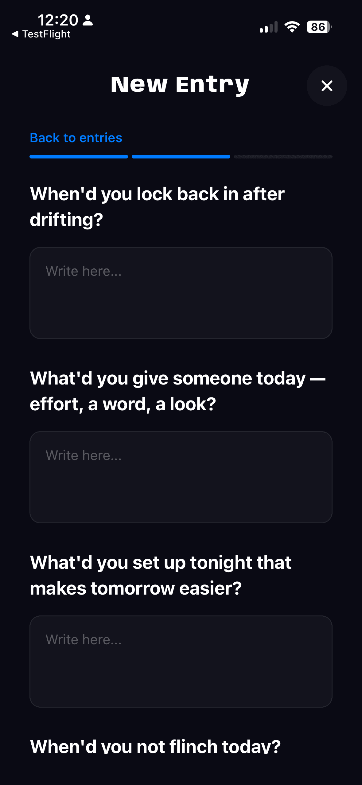 JRNL entry question screen