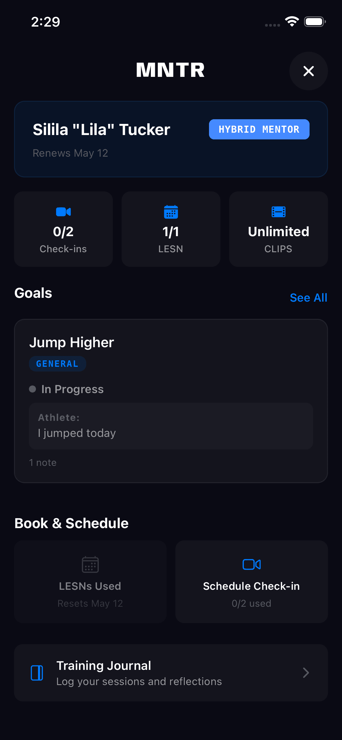 MNTR mentorship app screenshot